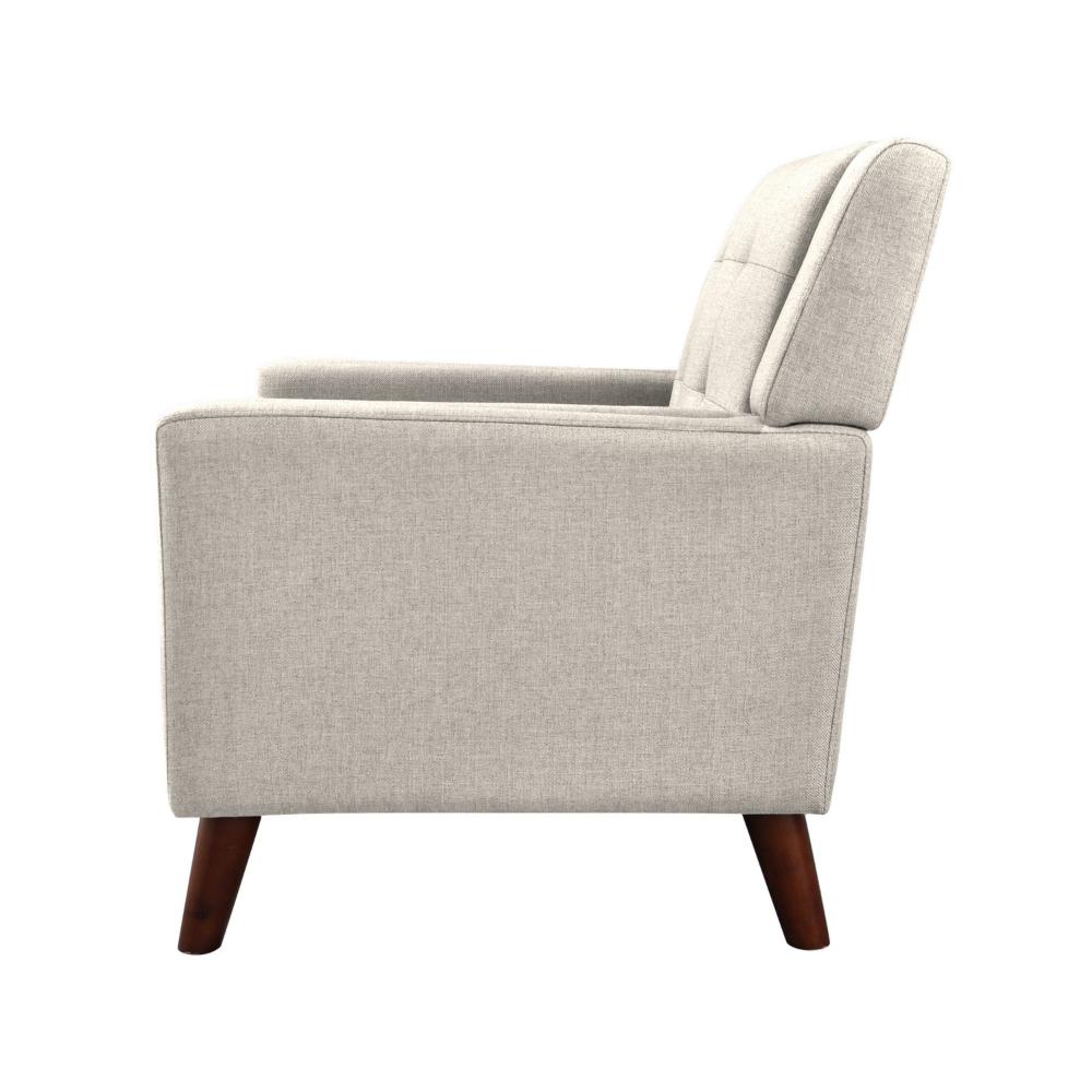 Accent Armchair, Tufted Back Flared Arms, Tapered Wood Legs, Beige Fabric -BM320548