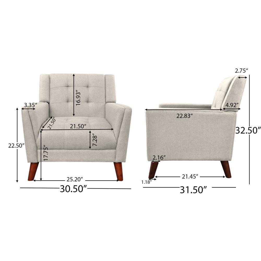 Accent Armchair, Tufted Back Flared Arms, Tapered Wood Legs, Beige Fabric -BM320548