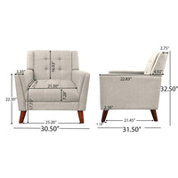 Accent Armchair, Tufted Back Flared Arms, Tapered Wood Legs, Beige Fabric -BM320548