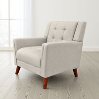 Accent Armchair, Tufted Back Flared Arms, Tapered Wood Legs, Beige Fabric -BM320548
