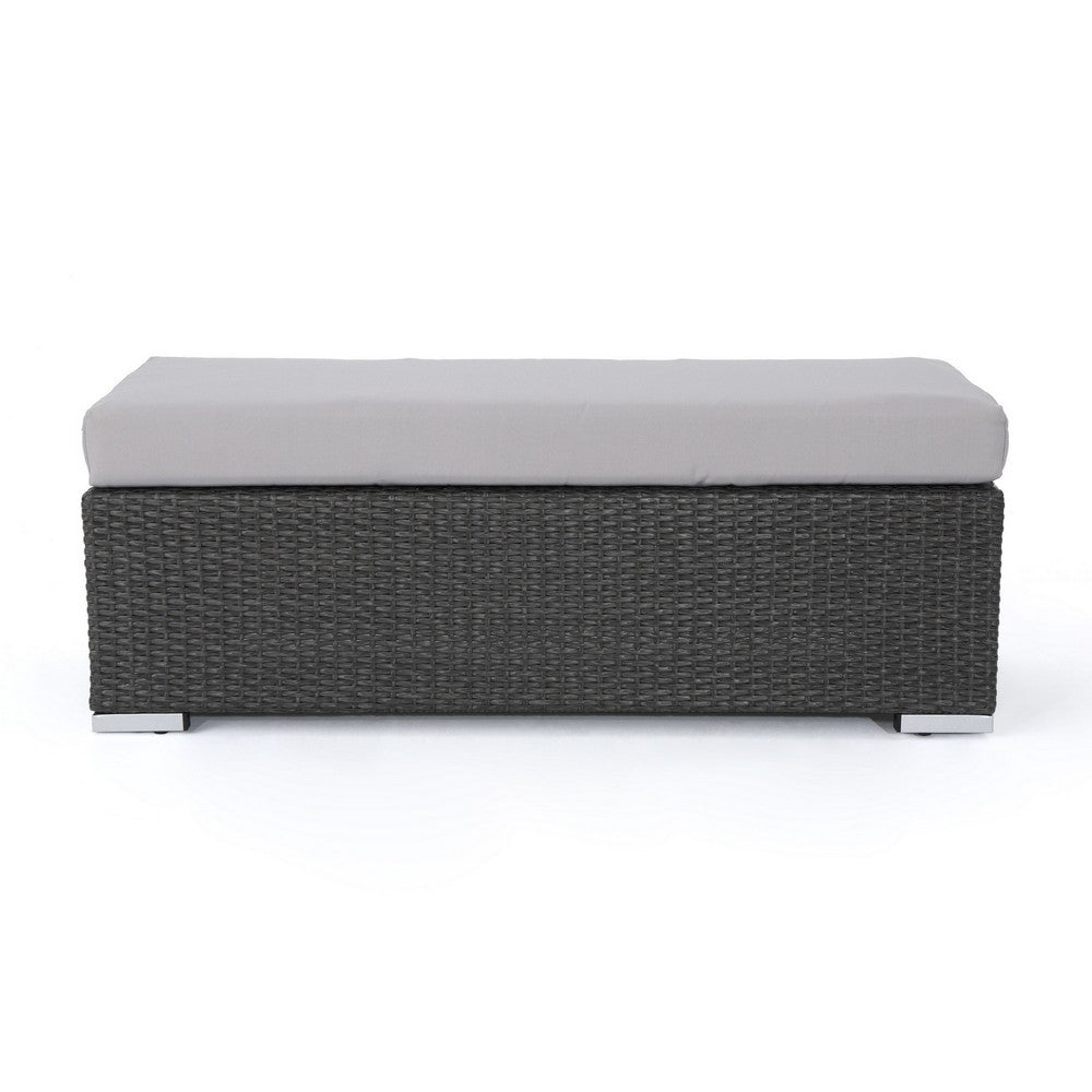 Sanie Outdoor Bench, 47 Inch, Gray Resin Wicker Weave, Silver Polyester -BM320549