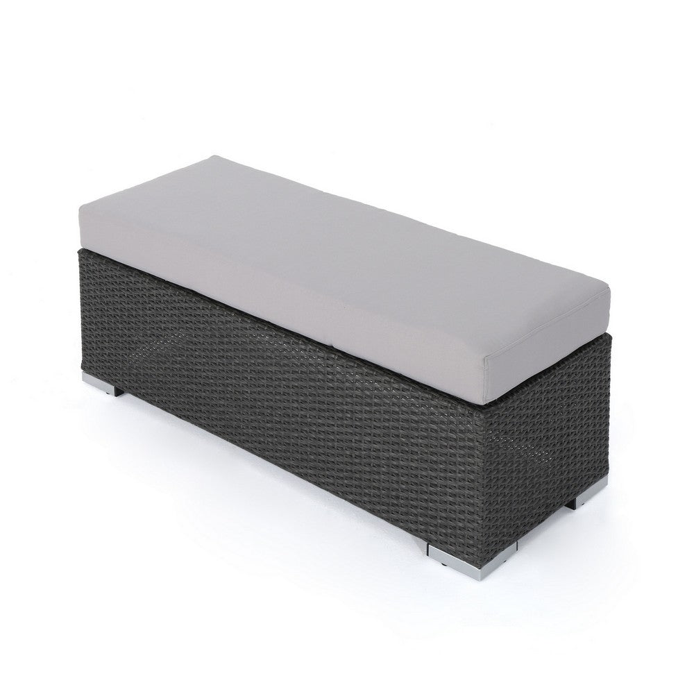 Sanie Outdoor Bench, 47 Inch, Gray Resin Wicker Weave, Silver Polyester -BM320549