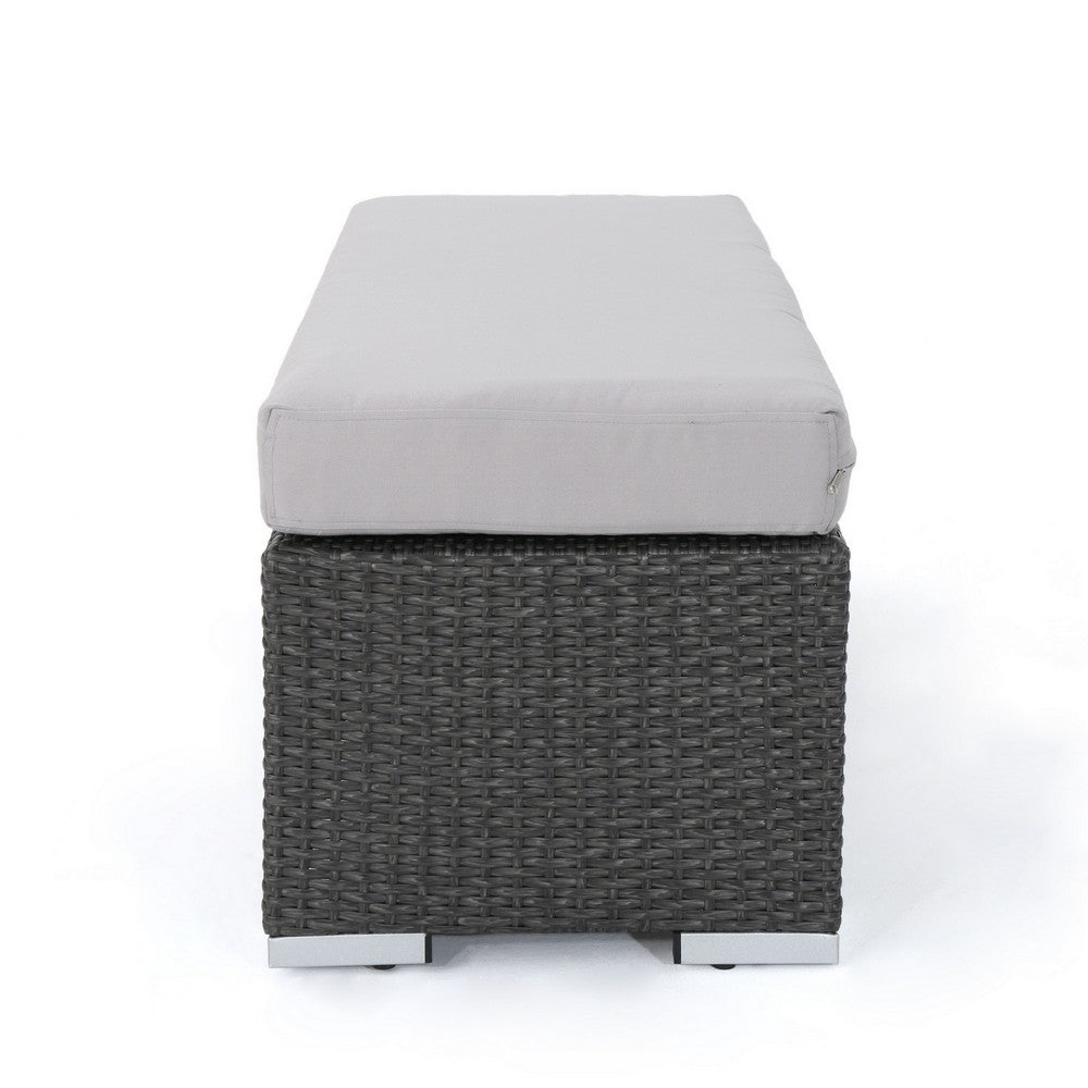 Sanie Outdoor Bench, 47 Inch, Gray Resin Wicker Weave, Silver Polyester -BM320549