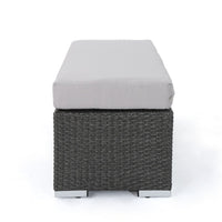 Sanie Outdoor Bench, 47 Inch, Gray Resin Wicker Weave, Silver Polyester -BM320549