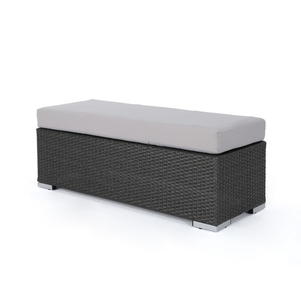 Sanie Outdoor Bench, 47 Inch, Gray Resin Wicker Weave, Silver Polyester -BM320549