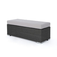 Sanie Outdoor Bench, 47 Inch, Gray Resin Wicker Weave, Silver Polyester -BM320549