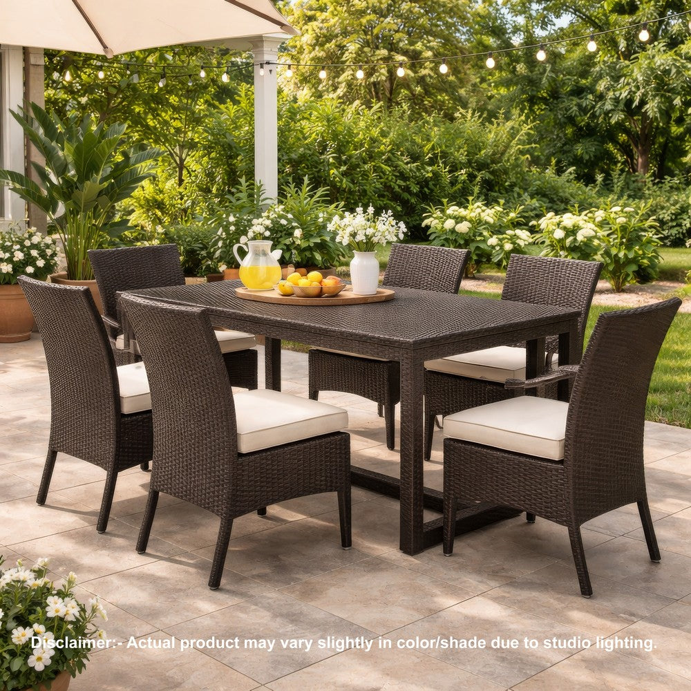 Sanie Outdoor Dining Table, 59 Inch Top, Iron Frame, Brown Resin Wicker -BM320554
