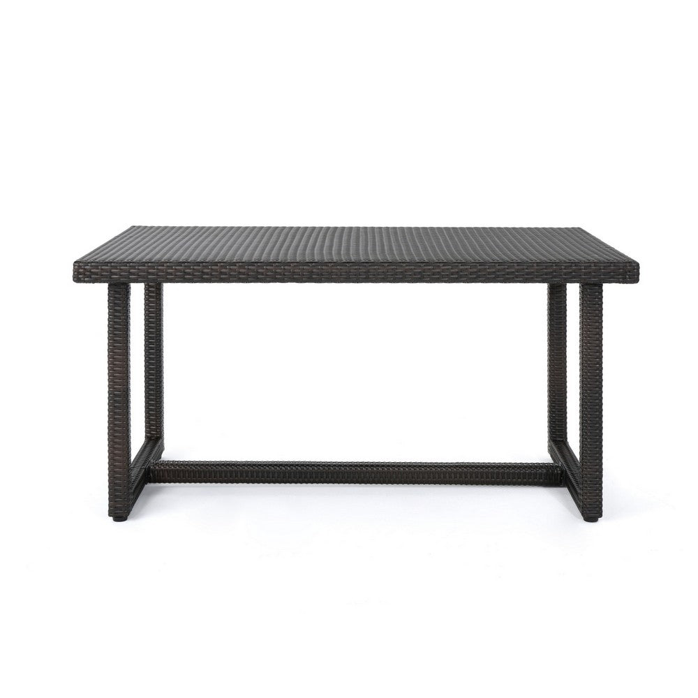 Sanie Outdoor Dining Table, 59 Inch Top, Iron Frame, Brown Resin Wicker -BM320554