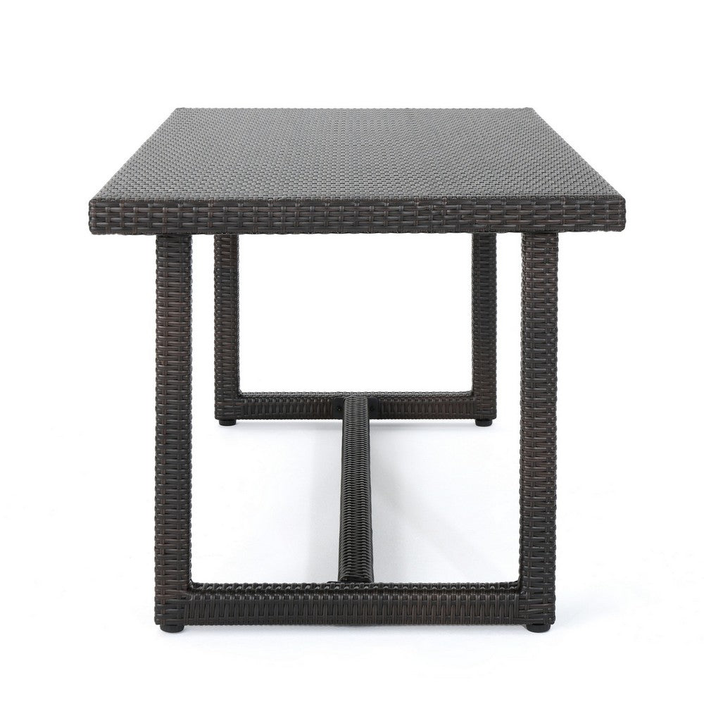 Sanie Outdoor Dining Table, 59 Inch Top, Iron Frame, Brown Resin Wicker -BM320554