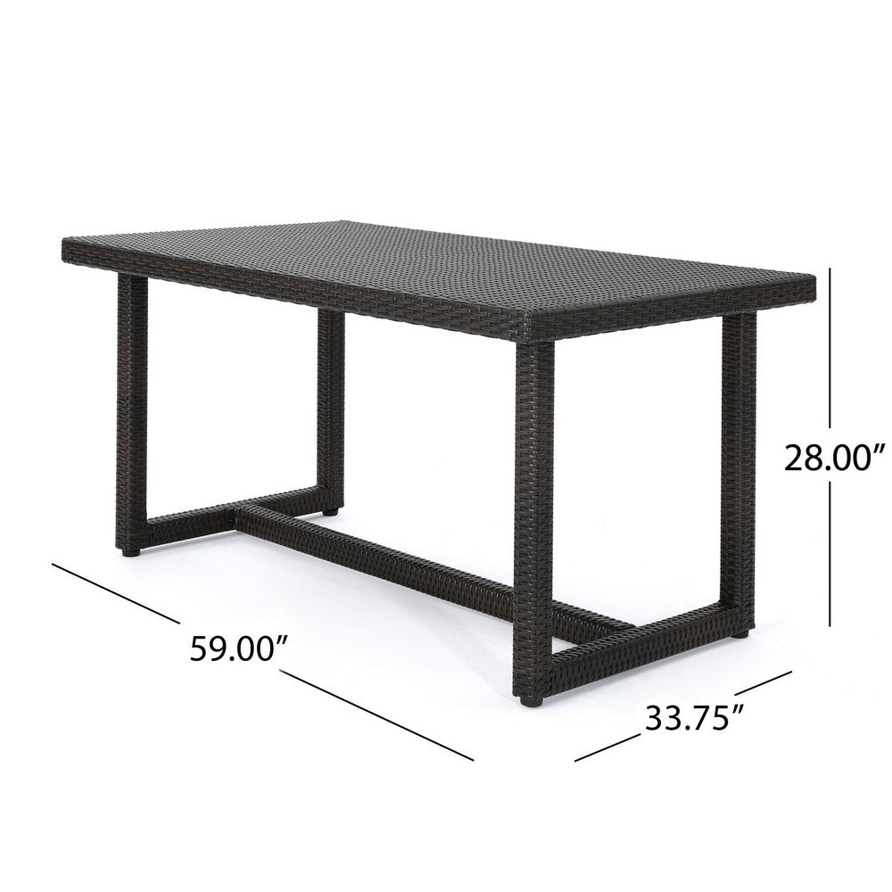 Sanie Outdoor Dining Table, 59 Inch Top, Iron Frame, Brown Resin Wicker -BM320554