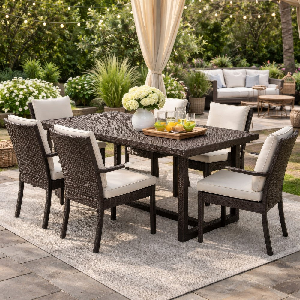Sanie Outdoor Dining Table, 59 Inch Top, Iron Frame, Brown Resin Wicker -BM320554