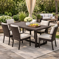 Sanie Outdoor Dining Table, 59 Inch Top, Iron Frame, Brown Resin Wicker -BM320554