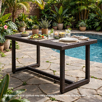 Sanie Outdoor Dining Table, 59 Inch Top, Iron Frame, Brown Resin Wicker -BM320554