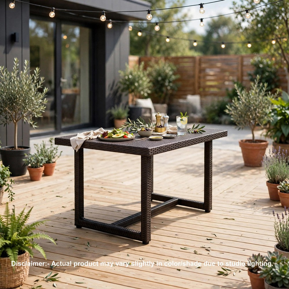 Sanie Outdoor Dining Table, 59 Inch Top, Iron Frame, Brown Resin Wicker -BM320554