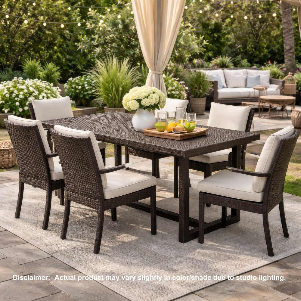 Sanie Outdoor Dining Table, 59 Inch Top, Iron Frame, Brown Resin Wicker -BM320554