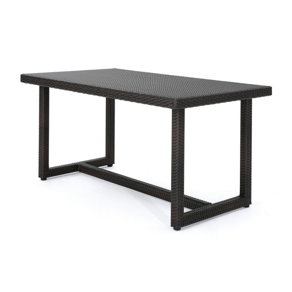 Sanie Outdoor Dining Table, 59 Inch Top, Iron Frame, Brown Resin Wicker -BM320554