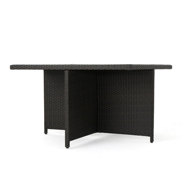 Perie Outdoor Dining Table, 48 Inch Dark Brown Rattan Square Top, Iron -BM320555