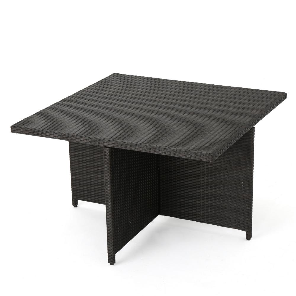 Perie Outdoor Dining Table, 48 Inch Dark Brown Rattan Square Top, Iron -BM320555