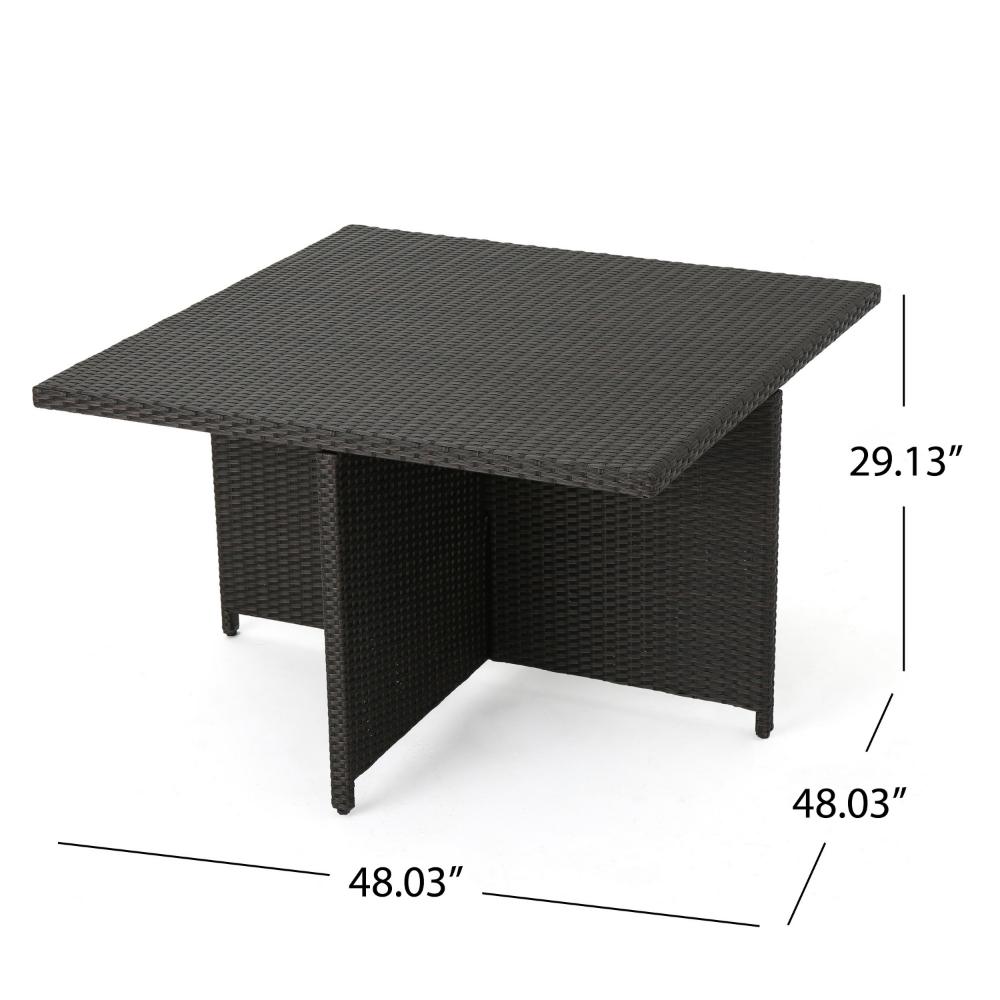 Perie Outdoor Dining Table, 48 Inch Dark Brown Rattan Square Top, Iron -BM320555