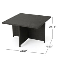 Perie Outdoor Dining Table, 48 Inch Dark Brown Rattan Square Top, Iron -BM320555