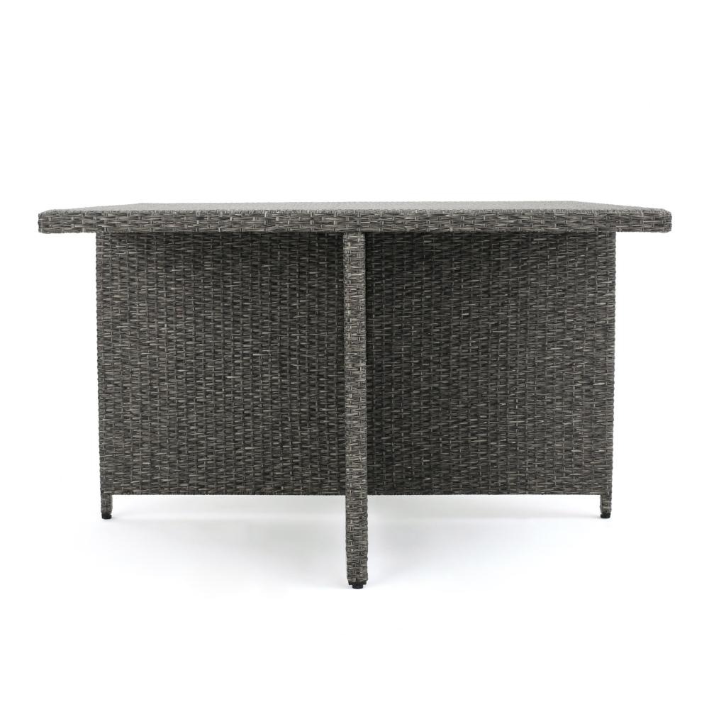 Perie Outdoor Dining Table, 48 Inch Square Black Rattan Wood, Iron Frame -BM320556