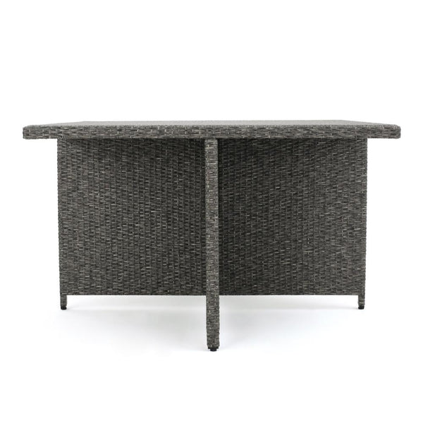 Perie Outdoor Dining Table, 48 Inch Square Black Rattan Wood, Iron Frame -BM320556