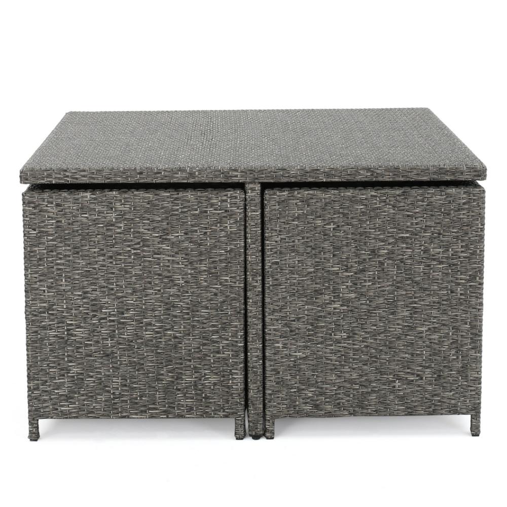Perie Outdoor Dining Table, 48 Inch Square Black Rattan Wood, Iron Frame -BM320556