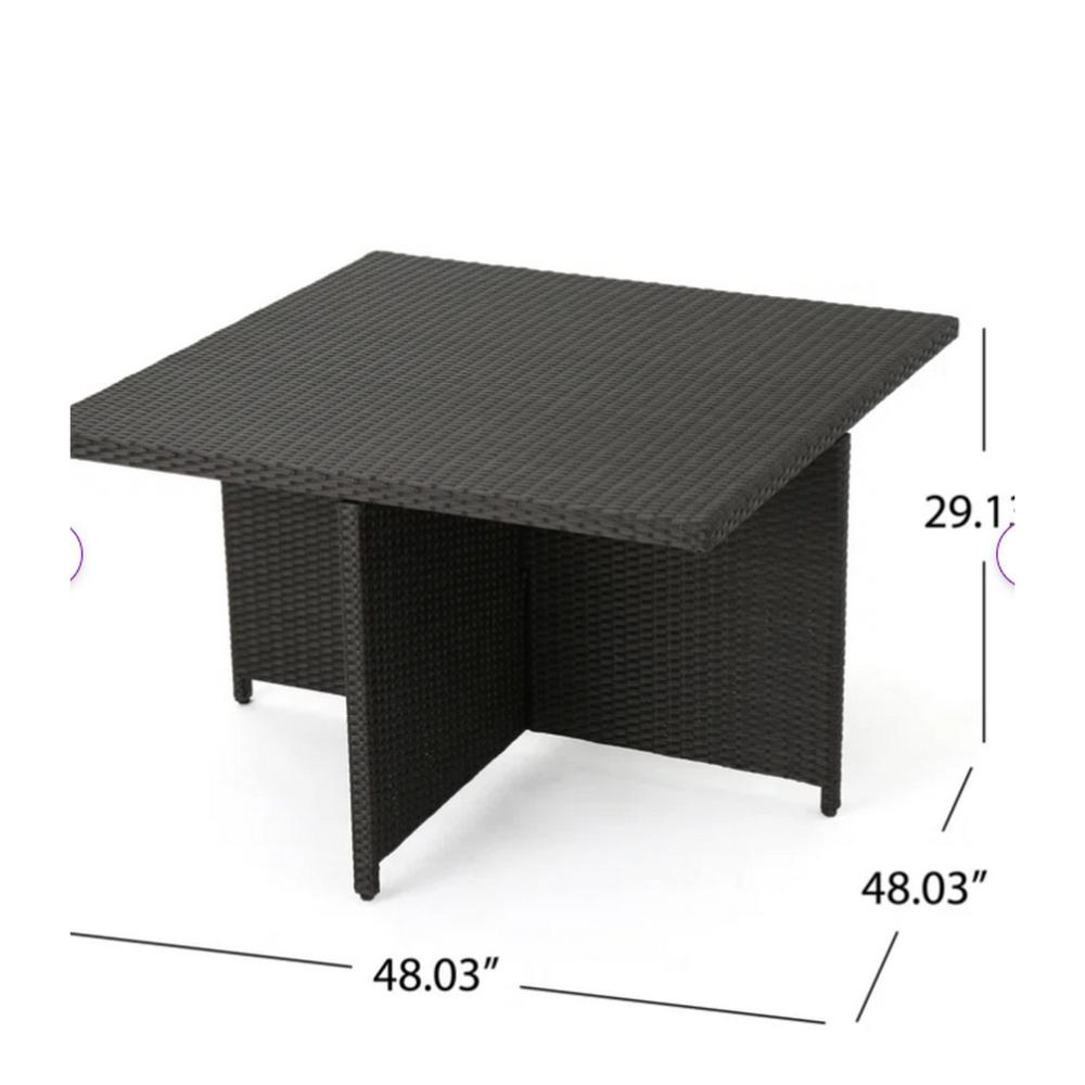 Perie Outdoor Dining Table, 48 Inch Square Black Rattan Wood, Iron Frame -BM320556