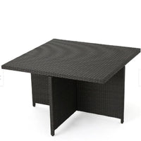 Perie Outdoor Dining Table, 48 Inch Square Black Rattan Wood, Iron Frame