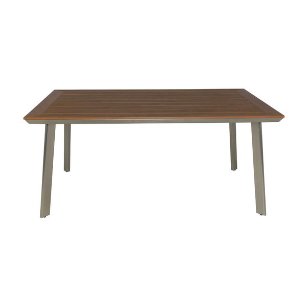 Outdoor Dining Table, 63 Inch Brown Eucalyptus Wood Top, Silver Metal Legs -BM320562