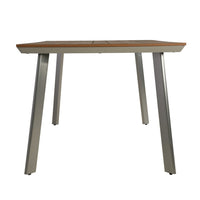 Outdoor Dining Table, 63 Inch Brown Eucalyptus Wood Top, Silver Metal Legs -BM320562