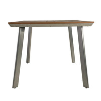 Outdoor Dining Table, 63 Inch Brown Eucalyptus Wood Top, Silver Metal Legs -BM320562