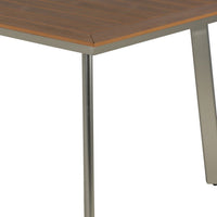 Outdoor Dining Table, 63 Inch Brown Eucalyptus Wood Top, Silver Metal Legs -BM320562