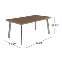 Outdoor Dining Table, 63 Inch Brown Eucalyptus Wood Top, Silver Metal Legs -BM320562