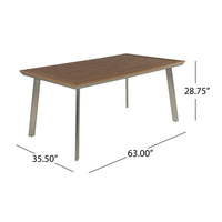 Outdoor Dining Table, 63 Inch Brown Eucalyptus Wood Top, Silver Metal Legs -BM320562