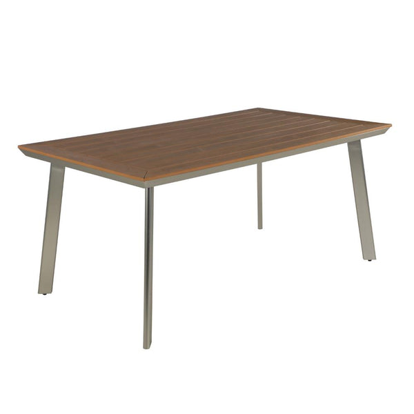 Outdoor Dining Table, 63 Inch Brown Eucalyptus Wood Top, Silver Metal Legs