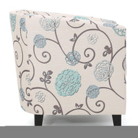 Accent Club Chair, Round Arms, Cream Blue Fabric Floral Details, Birch Wood -BM320565