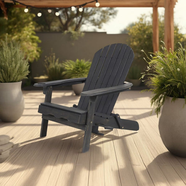 Outdoor Adirondack Chair with Cupholders, Foldable, Dark Gray Wood Finish -BM320566