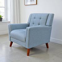 Accent Armchair, Tufted Back and Flared Arms, Birch Wood, Blue Polyester -BM320567