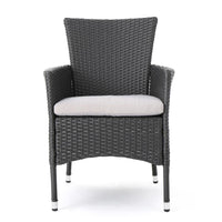 Marri Patio Dining Chair Set of 2, Ergonomic, Gray Wicker Design, Beige -BM320568
