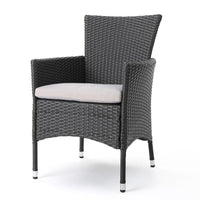 Marri Patio Dining Chair Set of 2, Ergonomic, Gray Wicker Design, Beige -BM320568