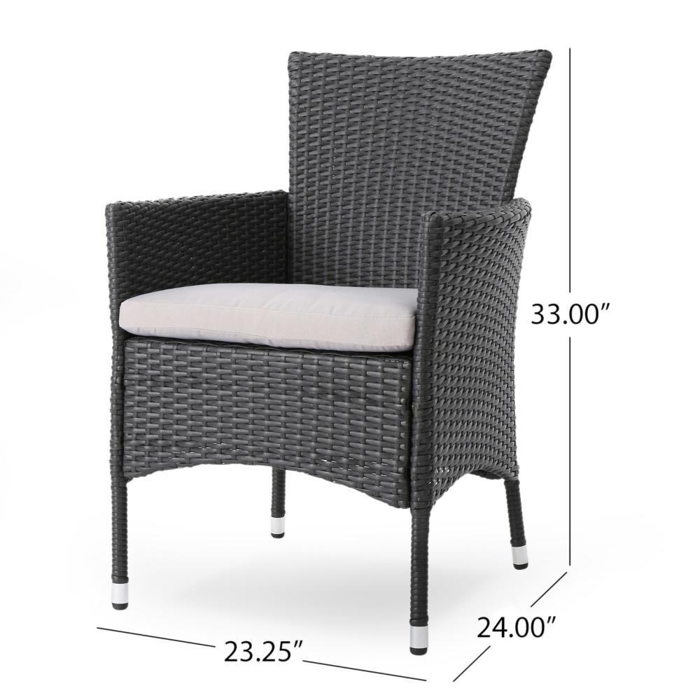 Marri Patio Dining Chair Set of 2, Ergonomic, Gray Wicker Design, Beige -BM320568