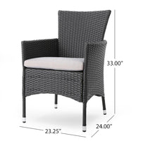 Marri Patio Dining Chair Set of 2, Ergonomic, Gray Wicker Design, Beige -BM320568
