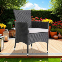 Marri Patio Dining Chair Set of 2, Ergonomic, Gray Wicker Design, Beige -BM320568
