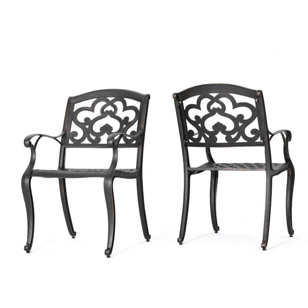 Serb Outdoor Dining Patio Chair Set of 2, Handcrafted Metal Copper Patina -BM320569
