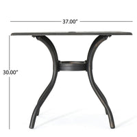 Serb Outdoor Dining Table, 37 Inch Square, Handcrafted Copper Patina Finish -BM320570