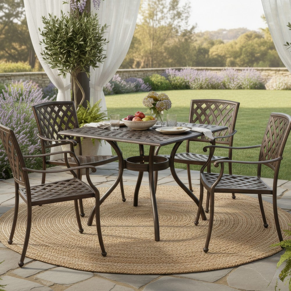 Serb Outdoor Dining Table, 37 Inch Square, Handcrafted Copper Patina Finish -BM320570