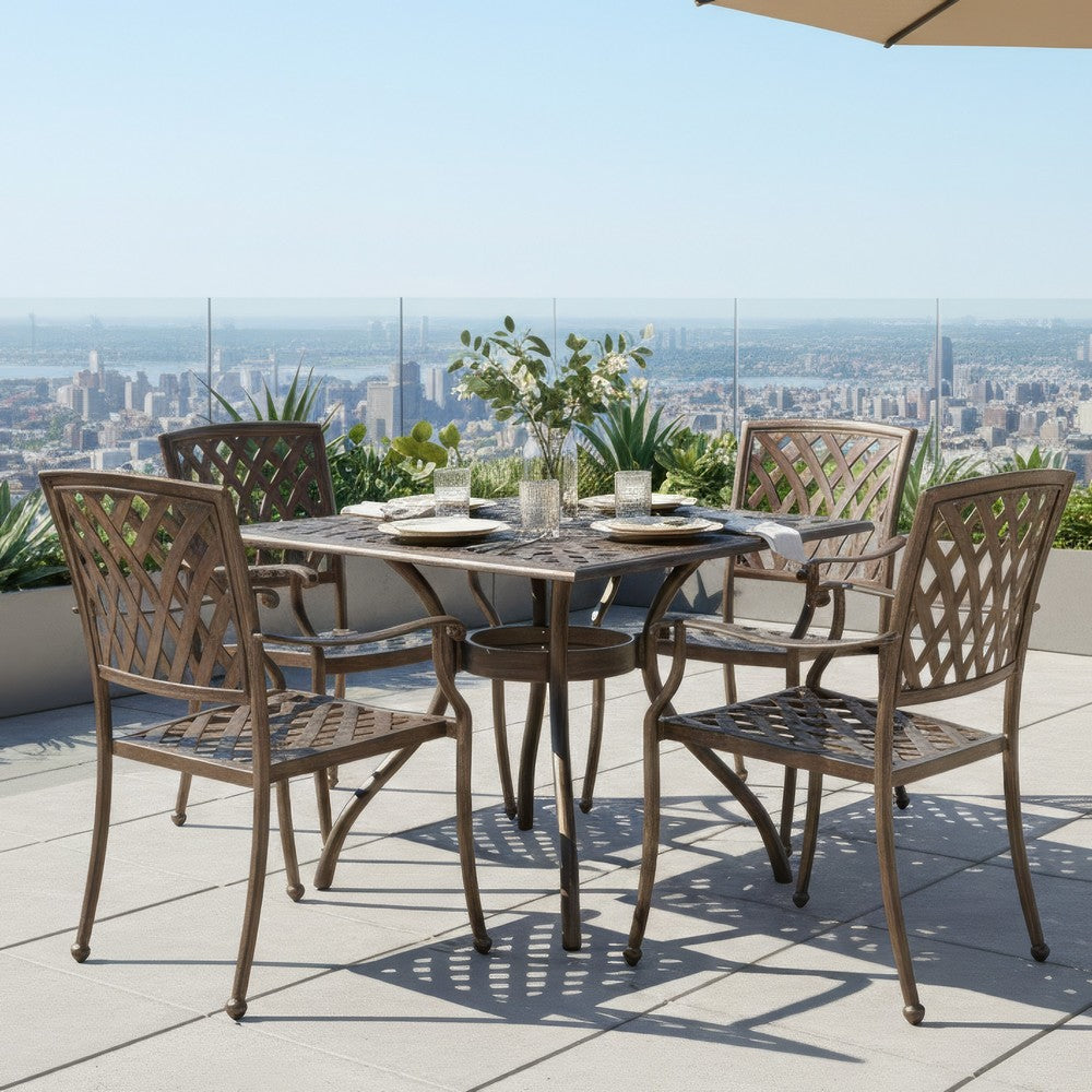 Serb Outdoor Dining Table, 37 Inch Square, Handcrafted Copper Patina Finish -BM320570
