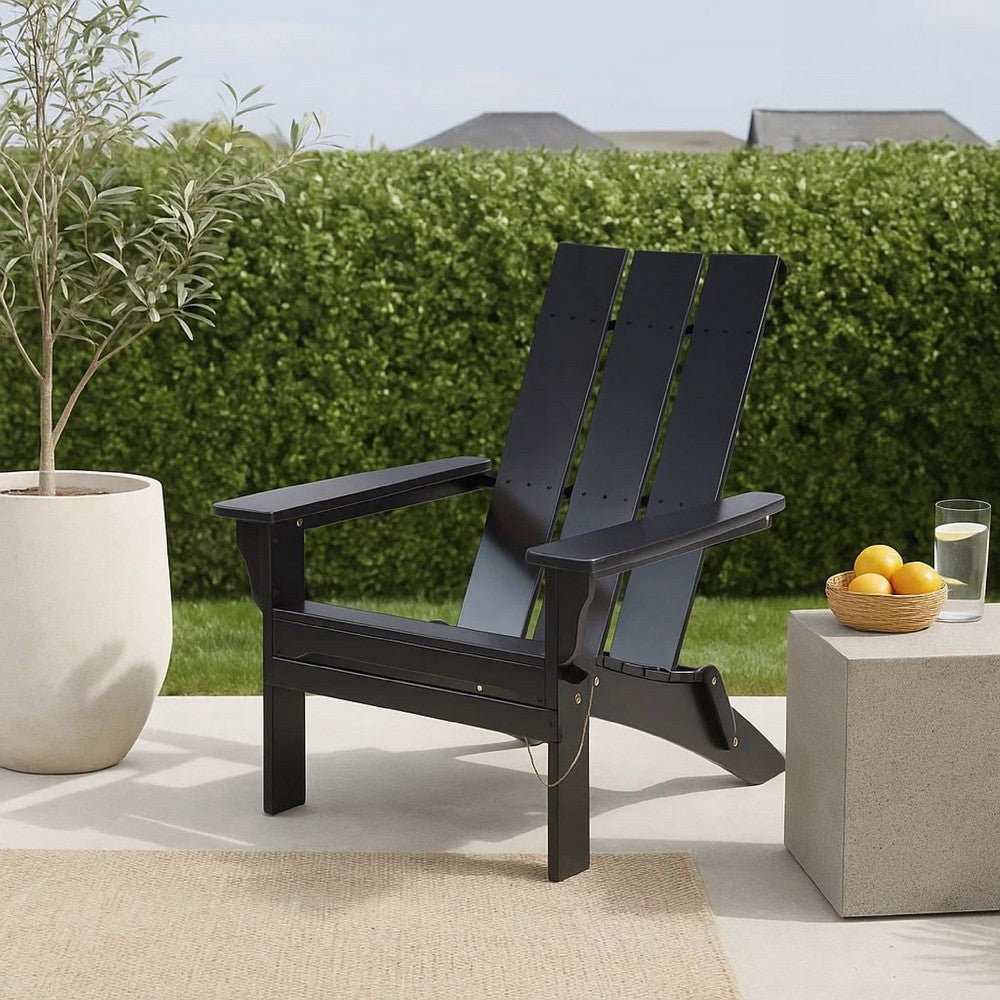 Foldable Outdoor Adirondack Chair, Rustic Black Steel and Acacia Wood -BM320571