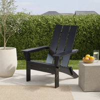 Foldable Outdoor Adirondack Chair, Rustic Black Steel and Acacia Wood -BM320571